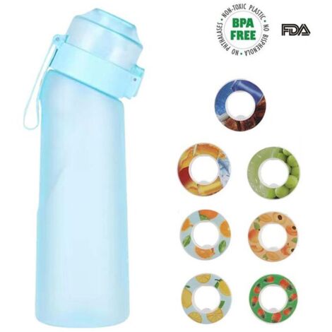 650 ml Aromatherapie-Flasche, 7 verschiedene Geschmacksrichtungen, duftende Sportflasche, BPA-frei, zuckerfrei, mit Strohhalm und Reinigungsbürste (blau) MUMU