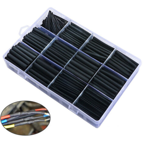 650 pezzi di guaina termorestringente, nera, 8 misure, rapporto 2:1, kit di guaina termorestringente, nera