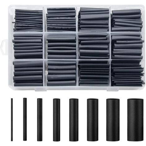 650 Pièces Kit de Gaine Thermorétractable Etanche, Gaine Thermorétractable, Gaine Retractable pour Fil Electrique, Tube Thermorétractable, pour RéParations de CâBlage à Souder (Noire)