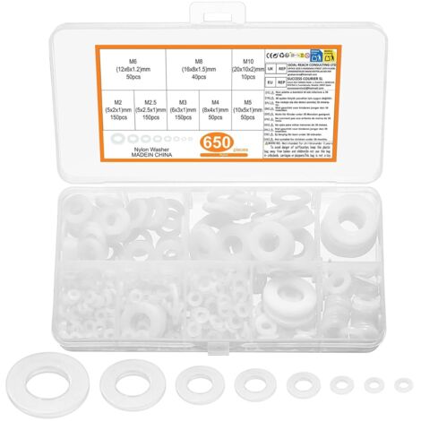 650 Pièces - Rondelles Nylon - Rondelles Plates - Isolation Et Répartition De Pression Pour Fixations Industrielles Et Électriques Noir M2 À M10