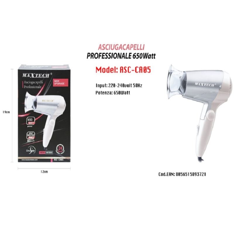 Trade Shop Traesio - Trade Shop - 650W faltbarer reisehaartrockner präzisionsdüse ASC-CA05 -
