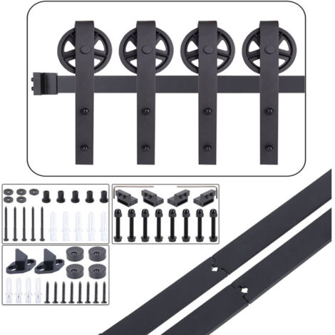 6.56FT/200CM Systeme Porte Coulissante,Quincailleri Kit de Rail pour Porte Double Coulissante, Ensemble Industriel pour Porte Coulissante Interieur