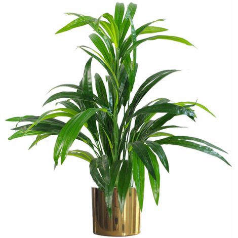 65cm Artificial Large Leaf Bamboo Shrub Plant with Gold Metal Planter