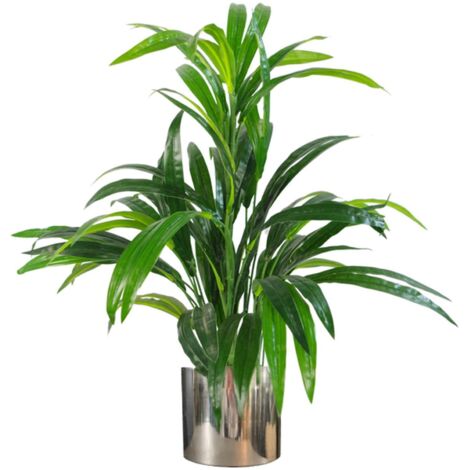 65cm Artificial Large Leaf Bamboo Shrub Plant with Silver Metal Planter