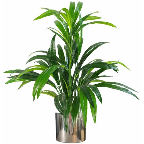 65cm Artificial Large Leaf Bamboo Shrub Plant with Silver Metal Planter