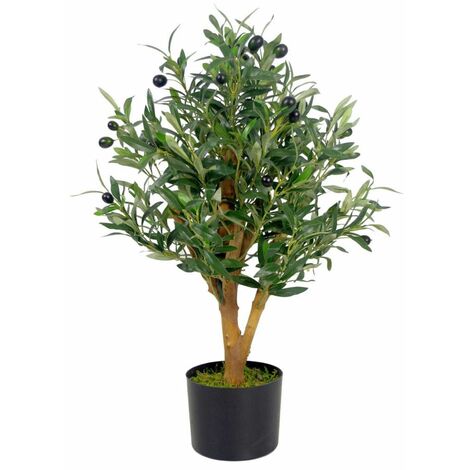 65cm Leaf Design UK Realistic Artificial Olive Tree in Black Plastic Pot
