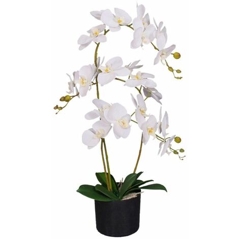 65cm Leaf Design UK Realistic Artificial Orchid Flower Display in Pot