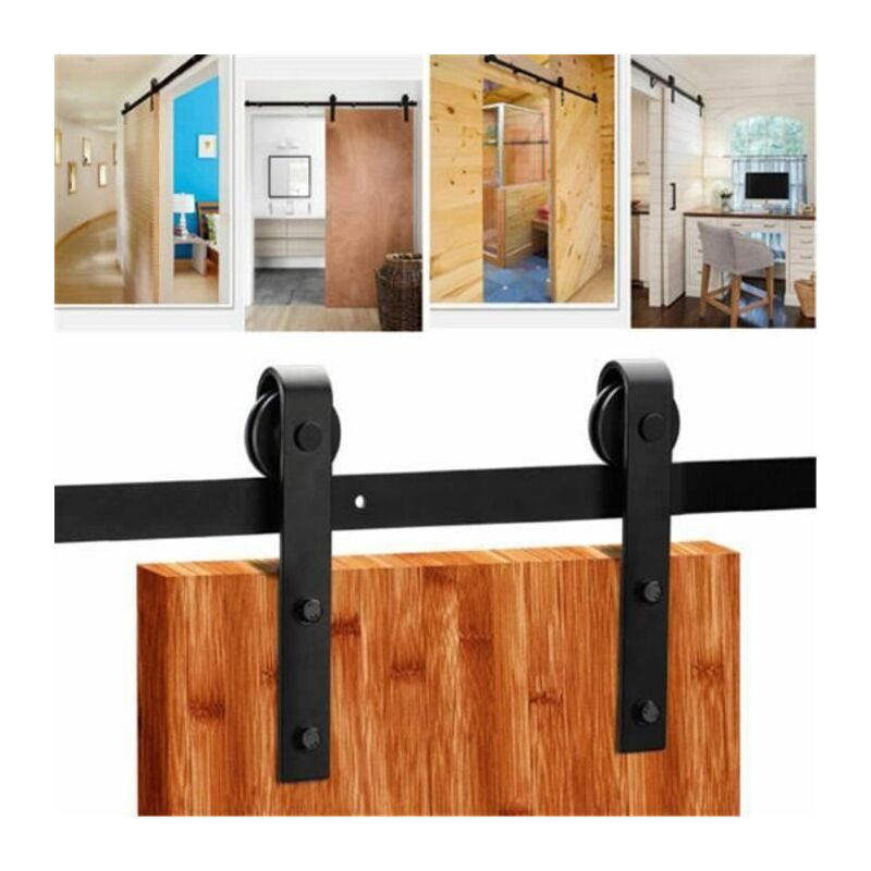 Axhup - 6.5FT Sliding Door Track for Single Door, Black Sliding Wood Door Kit Heavy Duty, Carbon Steel Flat Track System