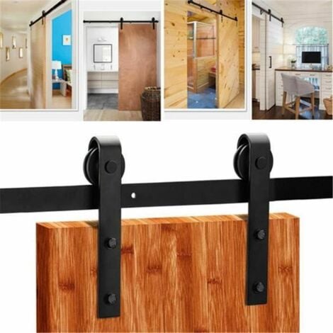 6.5FT Sliding Door Track for Single Door, Black Sliding Wood Door Kit Heavy Duty, Carbon Steel Flat Track System