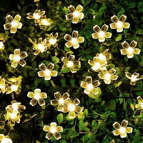 JUSCH 6.5m Blanc Chaud Lumières Solaires de Ficelle de Fleur de LED, Guirlandes Lumineuses pour Décorations de Jardin,Mariage Noël Fête