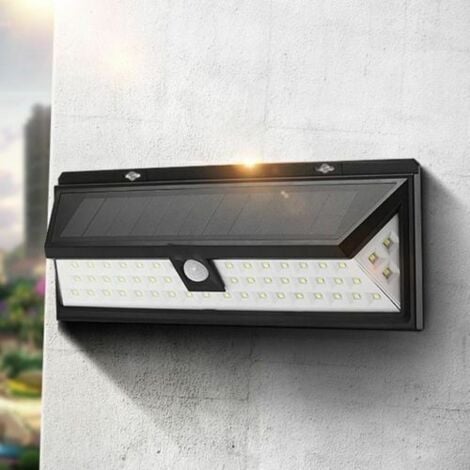 66 LED Black Solar Power Motion Sensor Outdoor Wall Light