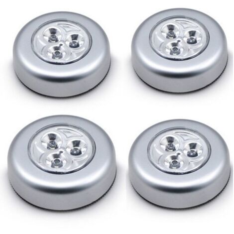 （66 mm）Set mit 4 selbstklebenden LED-Spotlampen, zusätzliche Beleuchtung mit 3 Batterien für Kleiderschrank/Schrank/Regal/Eingangsbereich/Küche/Durchgang – Silber