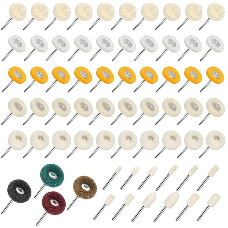 Laoa - 66 pcs Tampon de polissage Roue, Roue de Polissage en Laine avec poignée Outil Rotatif, Têtes De Polissage, Tête De Meule En Feutre,