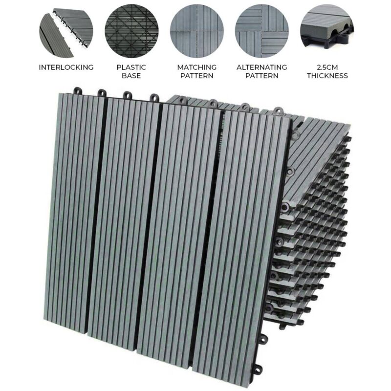 66 x wpc Decking Tiles Grey Terrace Decking Wood Plastic