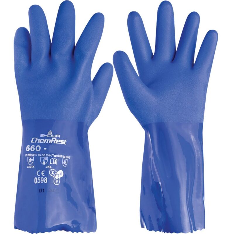 660 Blue pvc Gloves 300mm - Size 9/L - Showa