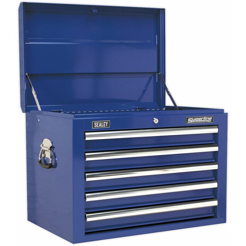 Loops - 660 x 435 x 490mm blue 5 Drawer Topchest Tool Chest Storage Unit - High Gloss