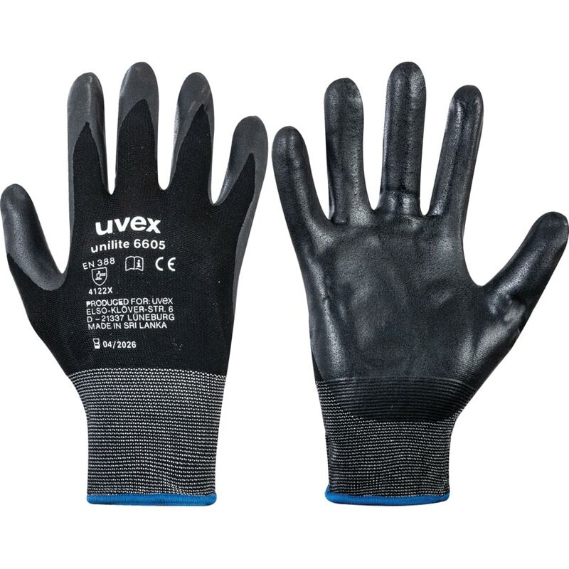 6605 Unilite Black Gloves Size 9 - Uvex