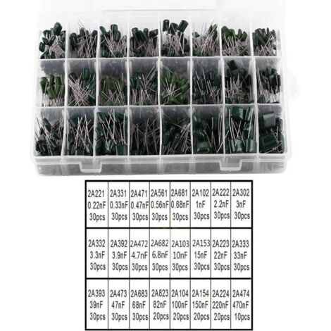 660pcs 24 valeurs Condensateur 100V 0.22nF à 470nF Kit de condensateur Condensateurs , capacitance