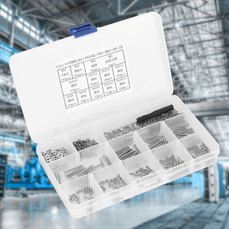 662 Pièces Kit de Fixation M2 en Acier Inoxydable 304 avec Vis à Tête Plate, Rondelles et Écrous