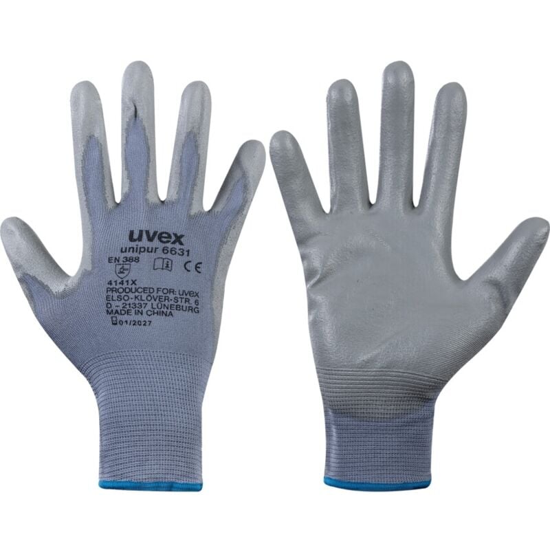Uvex - Mechanical Hazard Gloves, pu Coated, Grey, Size 10