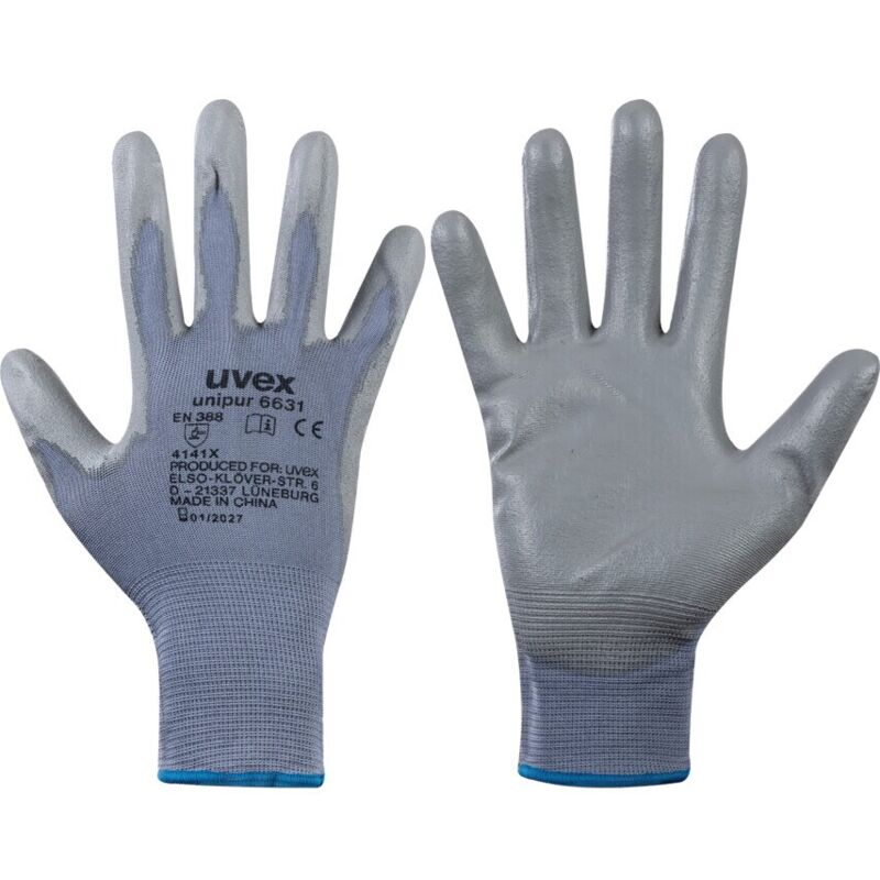 uvex Mechanical Hazard Gloves, Pu Coated, Grey, Size 7
