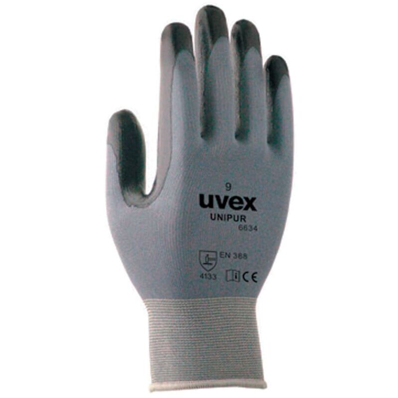 uvex 6634 Unipur Palm-side Coated Grey/Black Gloves - Size 10