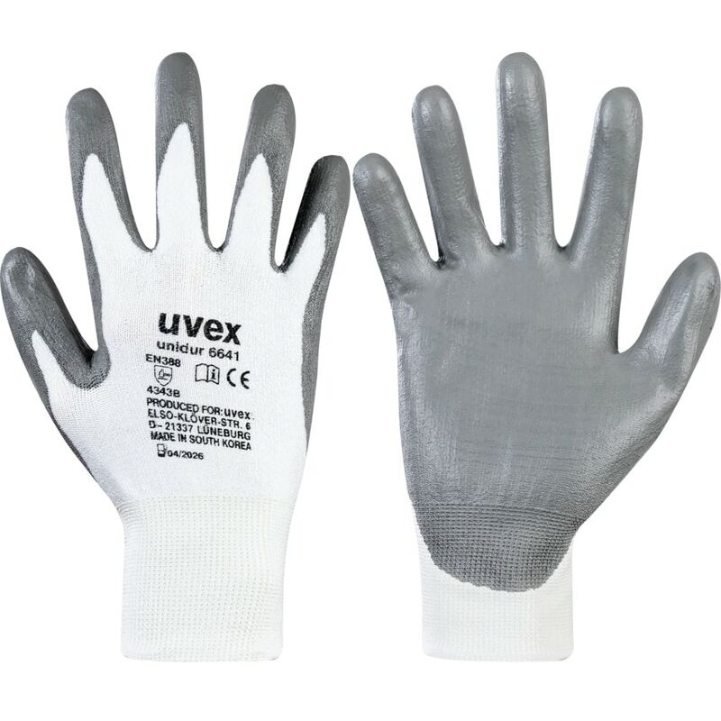 Cut Resistant Gloves, pu Coated, Grey/White, Size 8 - Grey White - Uvex