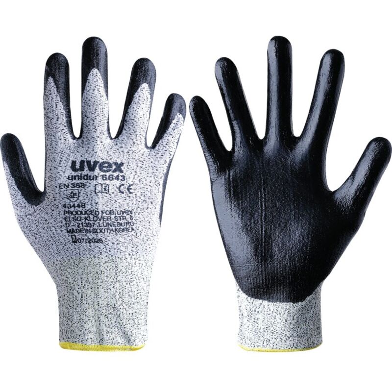 6643 Unidur Dyneema Knit Black Coat Gloves SZ.7 - Black Grey - Uvex