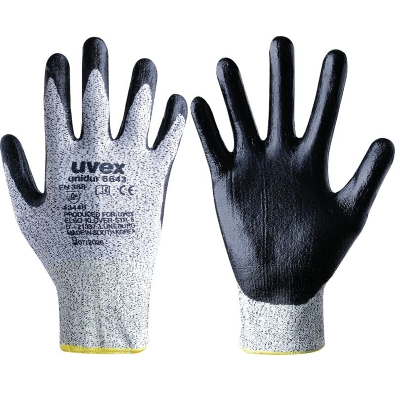 6643 Unidur Dyneema Knit Black Coat Gloves SZ.9 - Black Grey - Uvex