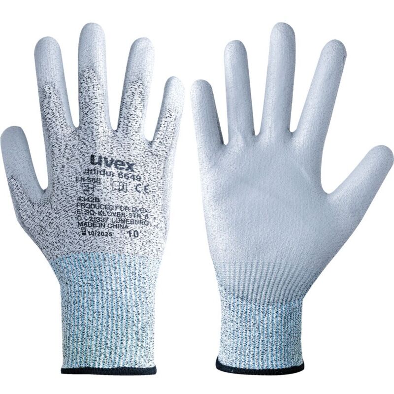 Cut Resistant Gloves, Pu Coated, Grey, Size 9 - Uvex