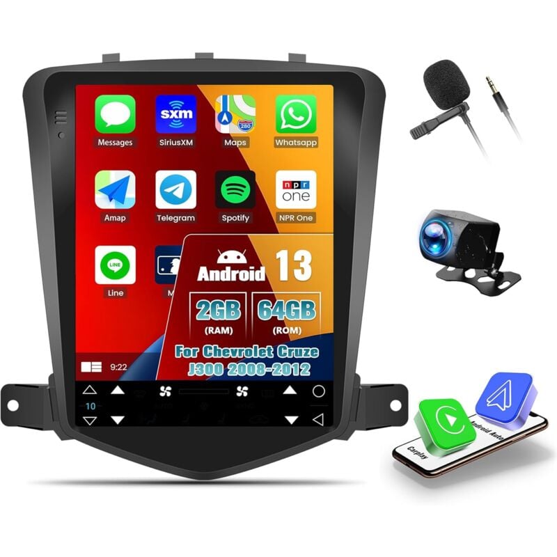 6+64G Android 13 Autoradio pour Chevrolet Cruze J300 2008-2012 avec CarPlay Android Auto sans Fil, 9,7" Écran Tactile avec GPS WiFi Bluetooth