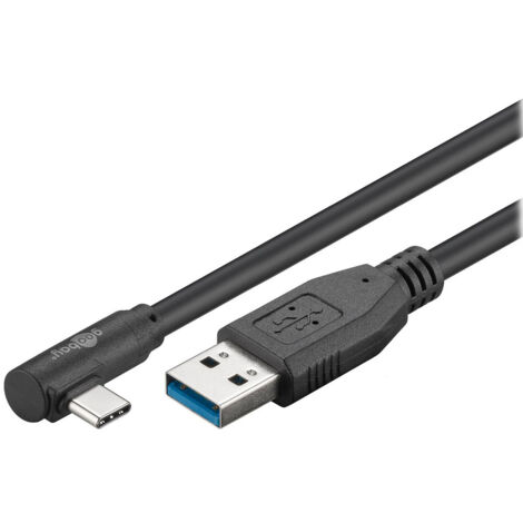 66501 Goobay Câble USB 3.0 UAB-C à 90° vers USB-A (1 m) Noir - Câble USB 3.0 Type-C à 90° (Mâle / Mâle) - 1 mètre