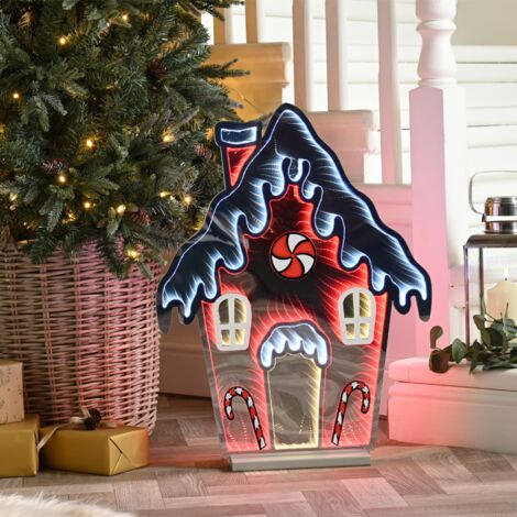 66cm Light up Gingerbread House Christmas Decoration with Red and White LEDs