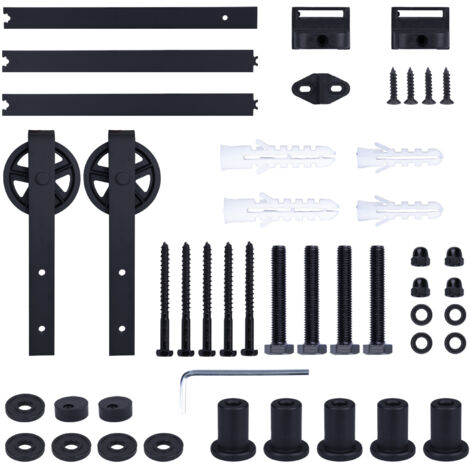 6.6FT/200CM Systeme Porte Coulissante,Quincailleri Kit de Rail pour Porte Coulissante, Ensemble Industriel pour Porte Coulissante Interieur