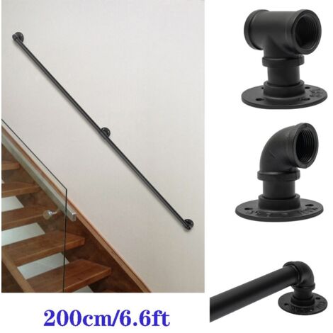6.6FT Pipe Stair Handrail Main courante d'escalier Indoor&Outdoor Stair for Wall Mount