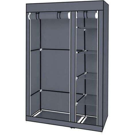 67" Armoire à vêtements portable avec tissu non tissé et tige de suspension Rapide et facile à assembler Gris