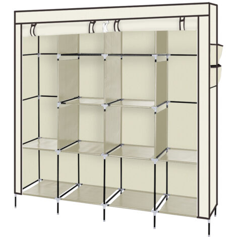 67" Kleiderschrank, tragbarer Kleiderschrank, Kleideraufbewahrungsregal, 12 Regale, 4 Seitentaschen, Beige
