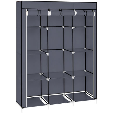 67" Portable Closet Organizer Wardrobe Storage Organizer with 10 Shelves, Grey