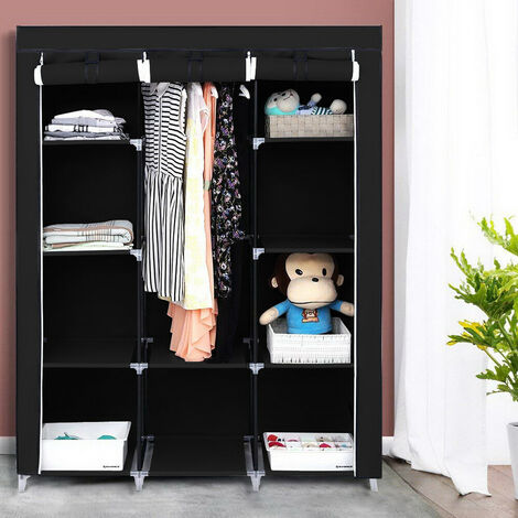 67" Portable Closet Organizer Wardrobe Storage Organizer with 10 Shelves Quick and Easy to Assemble Extra Space Black WQ508BK