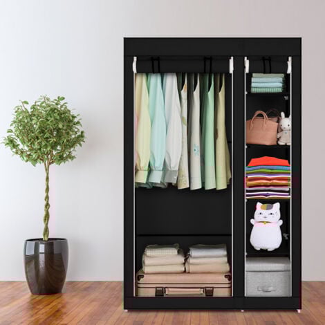 67" Portable Clothes Closet Wardrobe with Non-woven Fabric and Hanging Rod Quick and Easy to Assemble Black WQ504BK