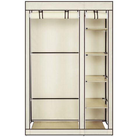 67" tragbarer Kleiderschrank, Kleiderschrank mit Vliesstoff und Kleiderstange, schnell und einfach zu montieren, Beige