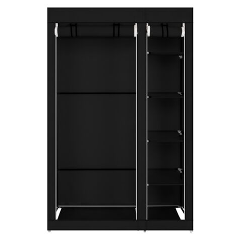 67" Tragbarer Kleiderschrank mit Vliesstoff und Kleiderstange, schnell und einfach zusammenzubauen, Schwarz