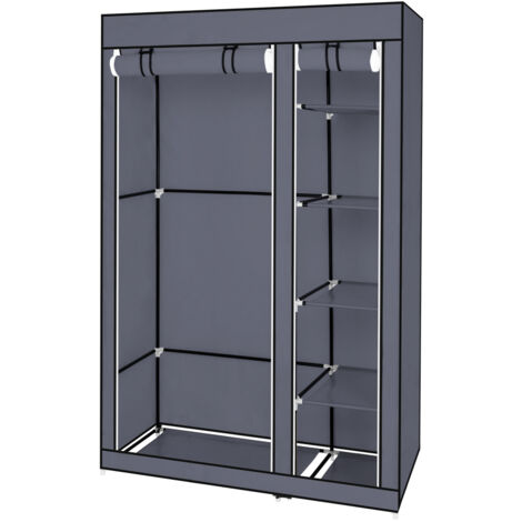 67 Zoll tragbarer Kleiderschrank, Kleiderschrank mit Vliesstoff und Kleiderstange, schnell und einfach aufzubauen, Grau