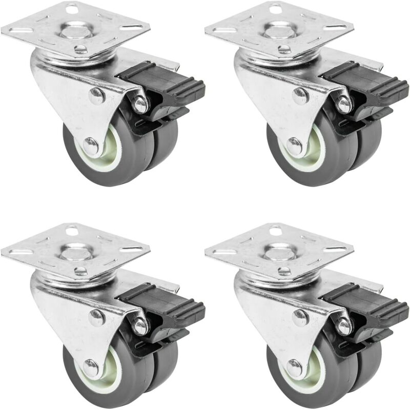 Image of Treetalk - 6720 Set di 4 ruote doppie per carichi pesanti con freno Poliuretano 50 mm fino a 400 kg Grigio
