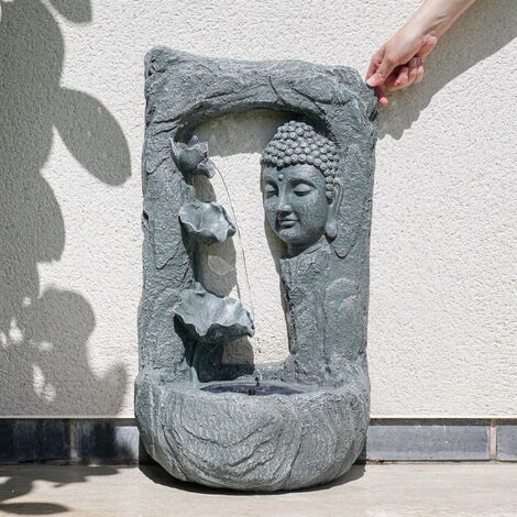 67cm Solar Power Stone Effect Buddha Water Feature Fountain | Garden Decor Bird Bath - Grey