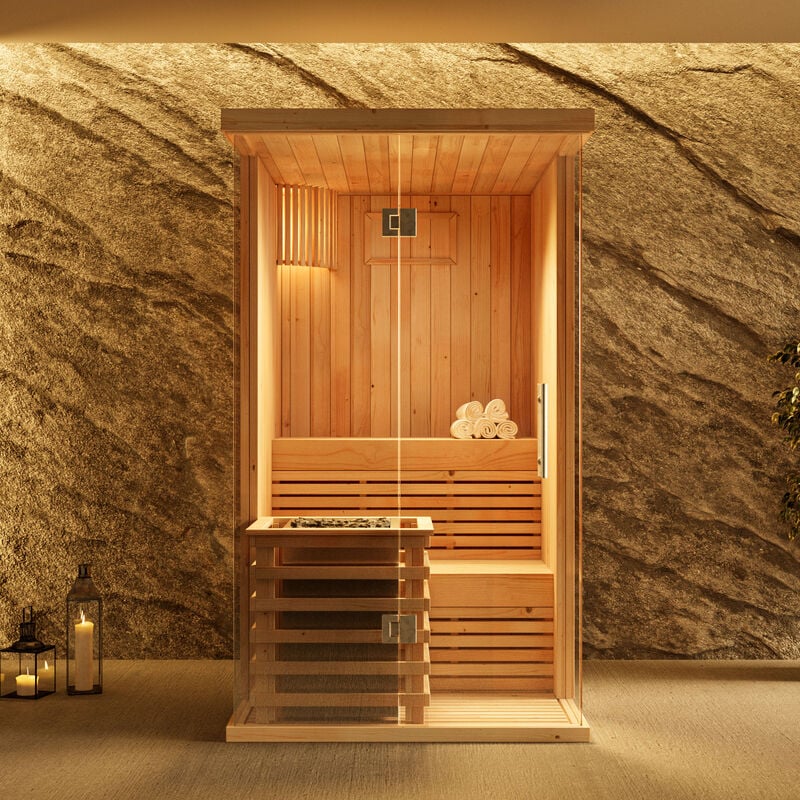 Finntherm - Sauna intérieur Milla Naturel , 68 mm Épaisseur de paroi 119 x 150 cm