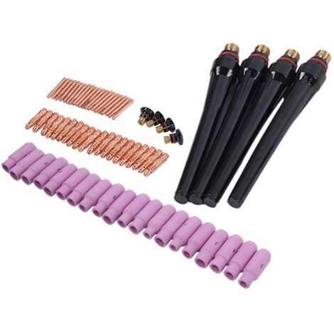 68-teiliges WIG-Schweißbrenner-Set, Gaslinsen-Rückabdeckung, Schweißdüsen-Zubehör, WP-26, 17, 18, Hochwertige Keramik, Geeignet für Aluminium, Kupfer, Legierte Stähle. Gezogener