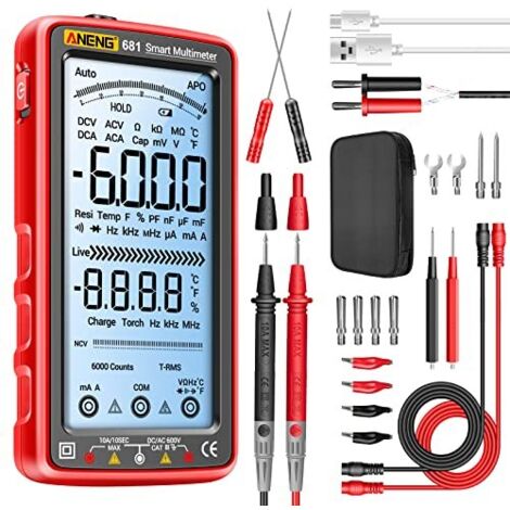 681 Multimètre Numérique Testeur Tactile Intelligent Voltmètre Rechargeable à Plage Automatique TRMS 6000 Points,Courant AC/DC,Tension AC/DC,Résistance,Diode,Test De Continuité,Capacité -