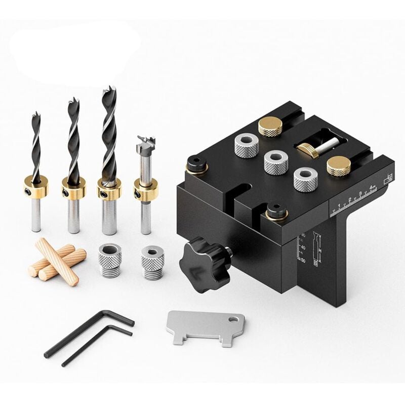 Tigrezy - 6/8/10/15mm 3-in-1 Positioning Gauge Set, Adjustable Wood Dowel Drill Guide Locator with Positioning Clip, Dowel Gauge Set for Precise