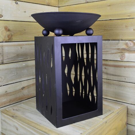 68cm Contemporary Ambiance Black Fire Bowl with Wood Storage